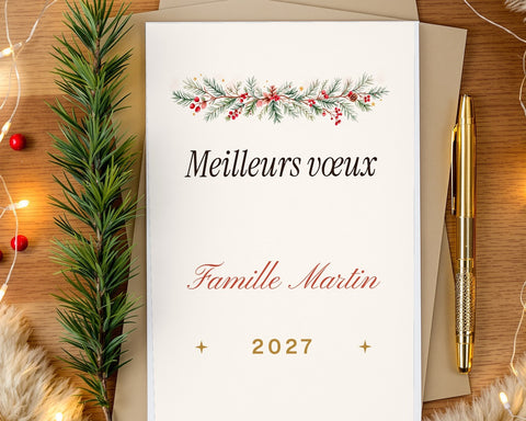 Carte « Meilleurs vœux 2027 » personnalisée (lot de 10)