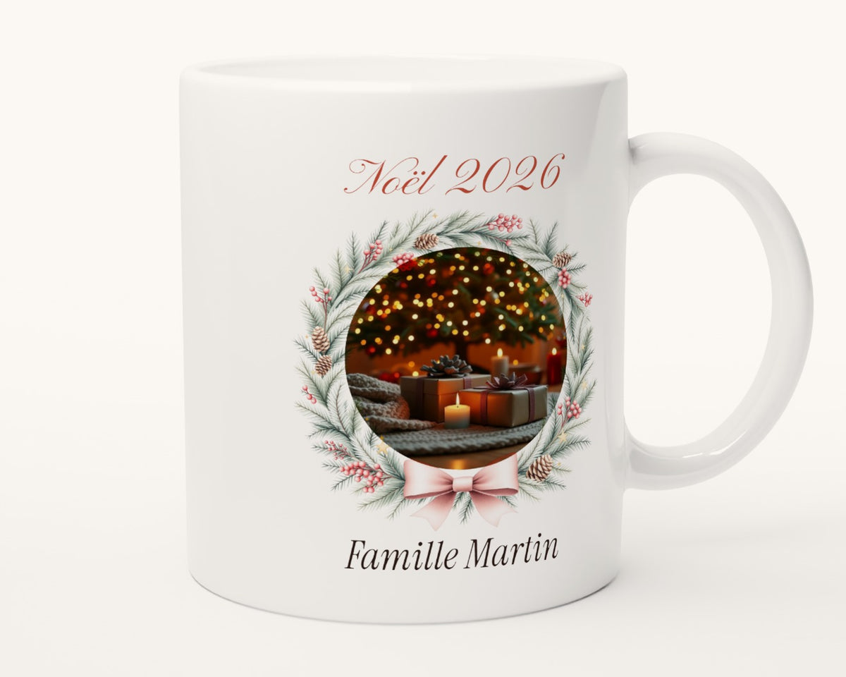 Mug photo de Noël personnalisé pour la famille – autre face, anse à droite