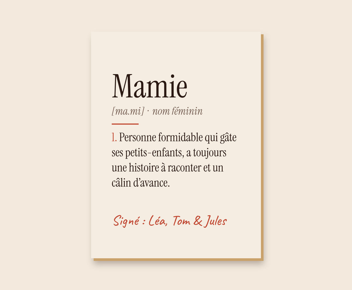 Affiche « Définition de Mamie » personnalisée – Tableau bois 30×40 cm