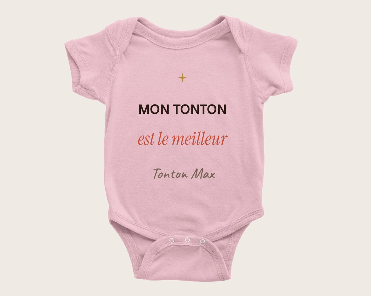 Body bébé « Mon tonton est le meilleur » personnalisé – body manches courtes rose