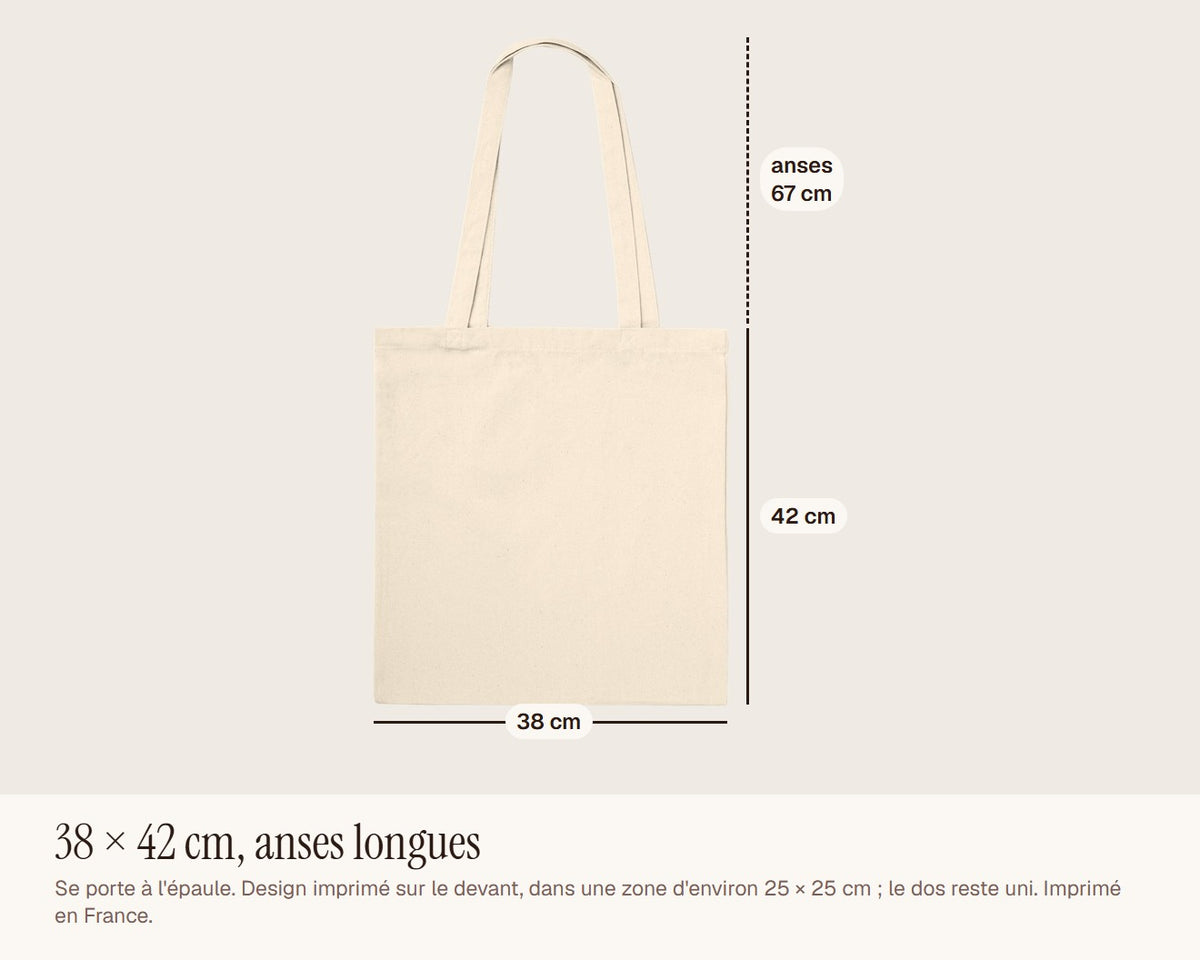 Tote bag personnalisé « Merci » pour professeur – dimensions : 38 × 42 cm, anses de 67 cm