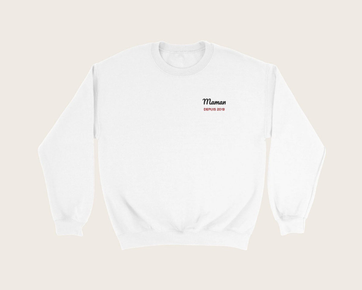 Sweat brodé « Maman depuis… » personnalisé