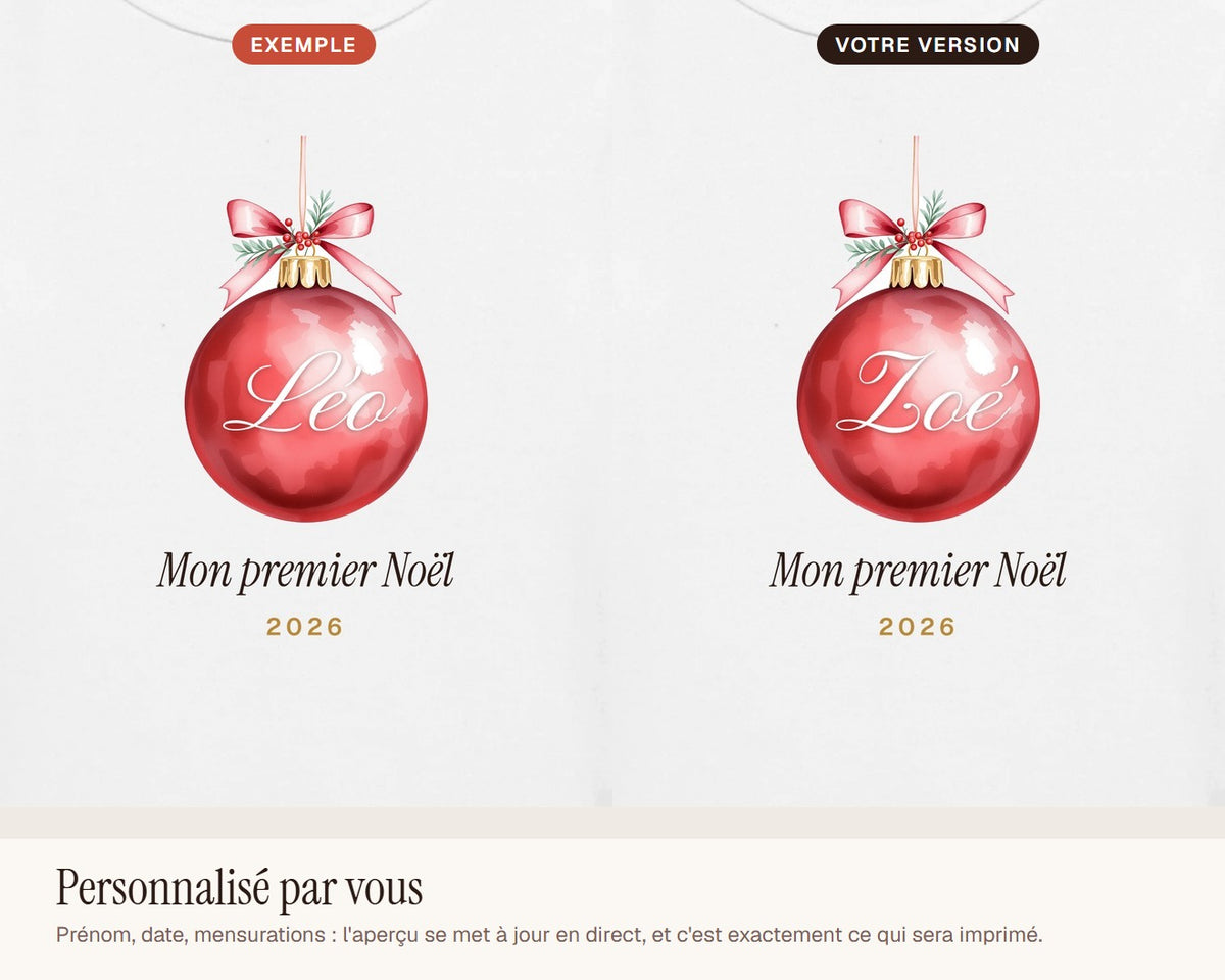 Body bébé « Mon premier Noël » personnalisé avec prénom – exemple de personnalisation