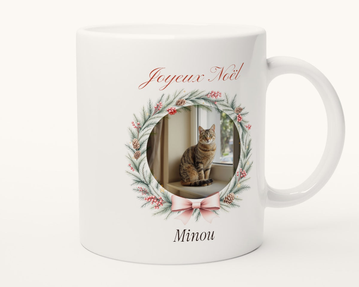 Mug de Noël avec la photo de votre chat – autre face, anse à droite