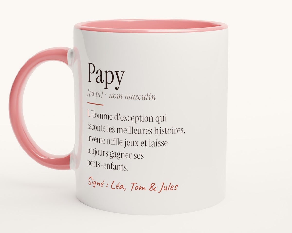 Mug « Définition de Papy » personnalisé – intérieur et anse roses