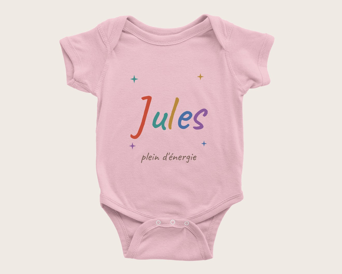 Body bébé personnalisé avec son prénom en couleurs – body manches courtes rose