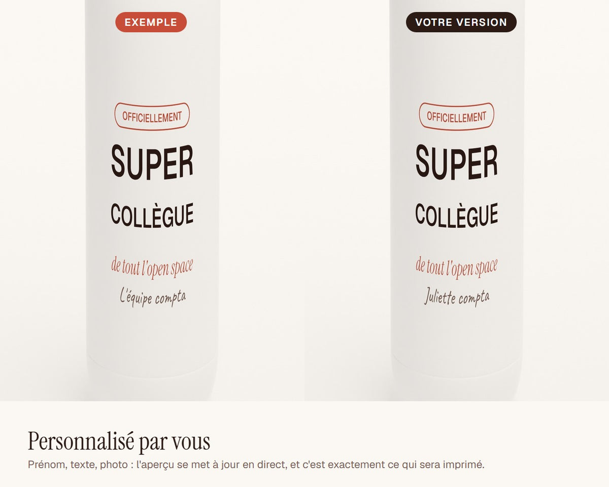 Gourde « Super collègue » personnalisée – exemple de personnalisation