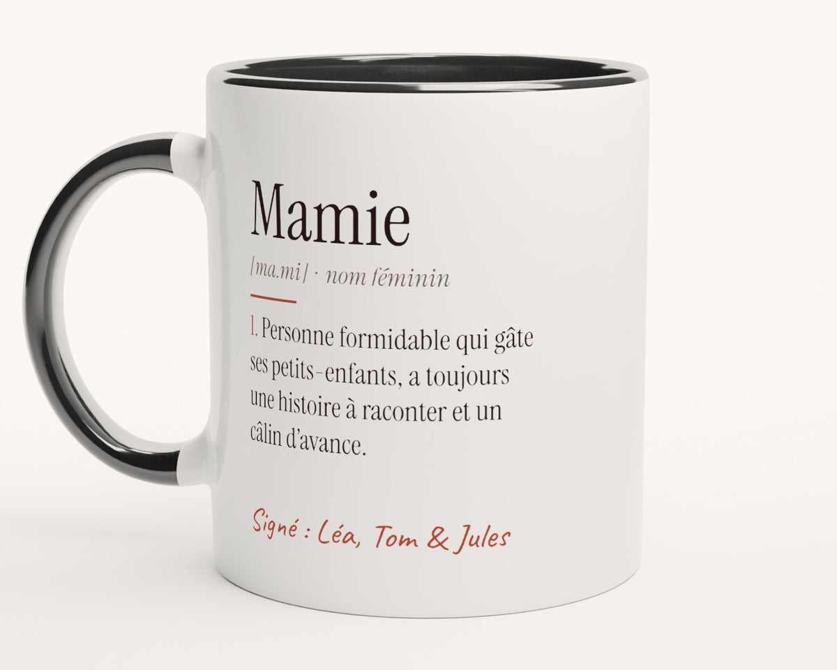 Mug « Définition de Mamie » personnalisé – intérieur et anse noirs