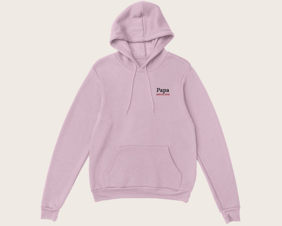 Sweat brodé « Papa depuis… » personnalisé – sweat à capuche rose clair