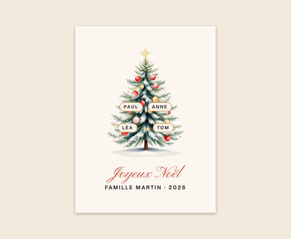 Affiche sapin de Noël de famille personnalisée