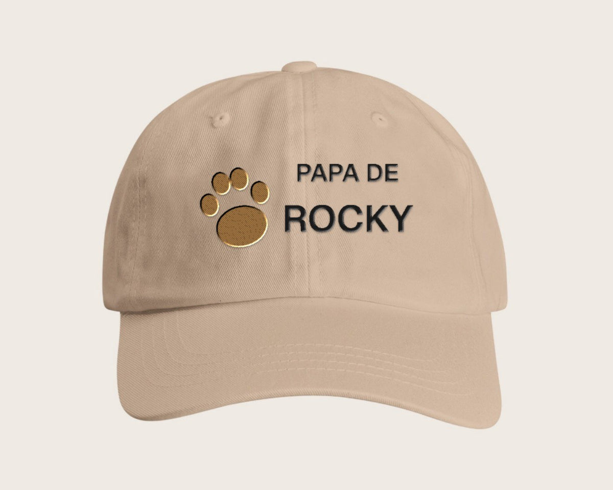 Casquette brodée « Papa de » avec le nom de votre chien – sable