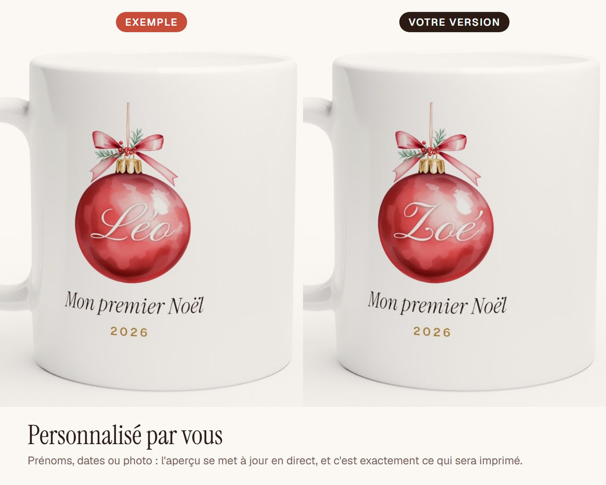 Mug « Mon premier Noël » personnalisé avec prénom – exemple de personnalisation