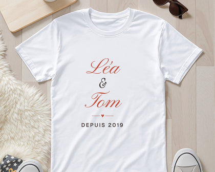 T-shirt couple personnalisé avec vos prénoms