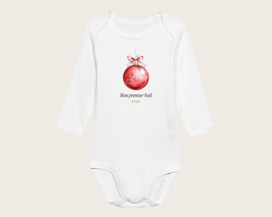 Body bébé « Mon premier Noël » personnalisé avec prénom – body manches longues blanc