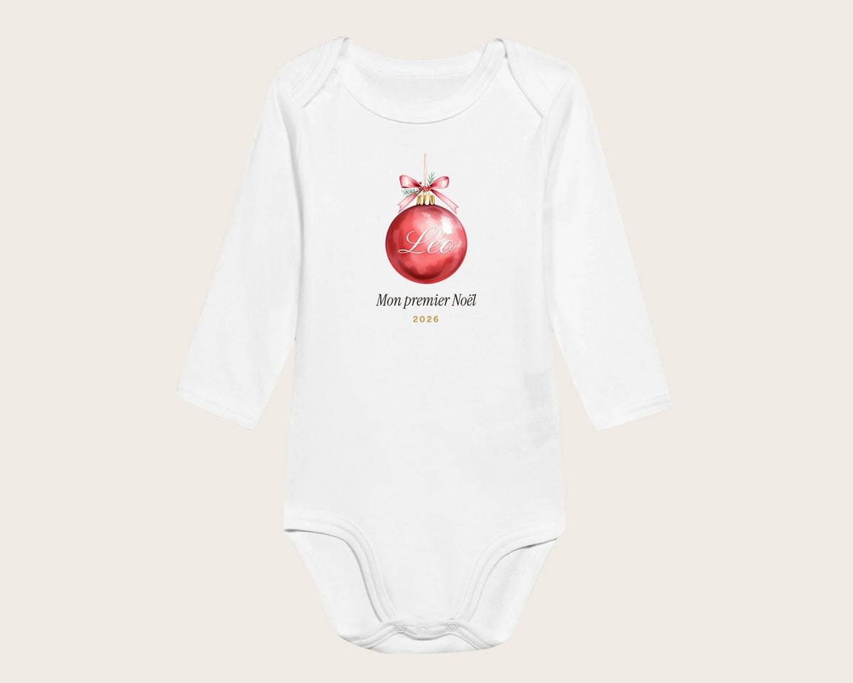 Body bébé « Mon premier Noël » personnalisé avec prénom – body manches longues blanc