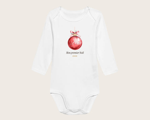 Body bébé « Mon premier Noël » personnalisé avec prénom – body manches longues blanc