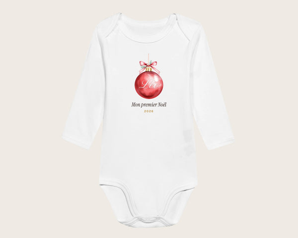 Body bébé « Mon premier Noël » personnalisé avec prénom – body manches longues blanc