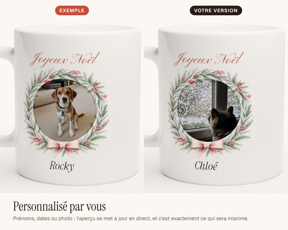 Mug de Noël avec la photo de votre chien – exemple de personnalisation