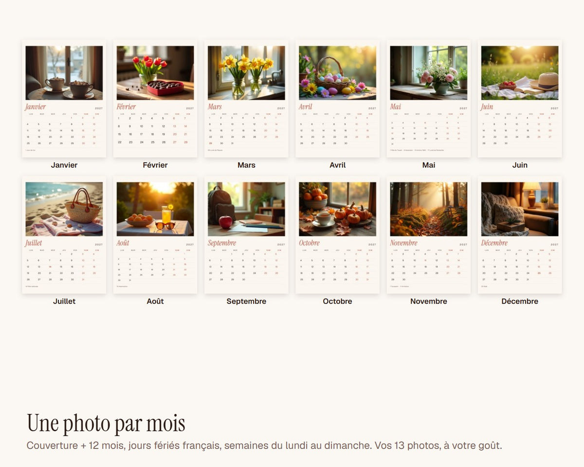 Calendrier photo 2027 « Pour Papy » personnalisé – les douze mois