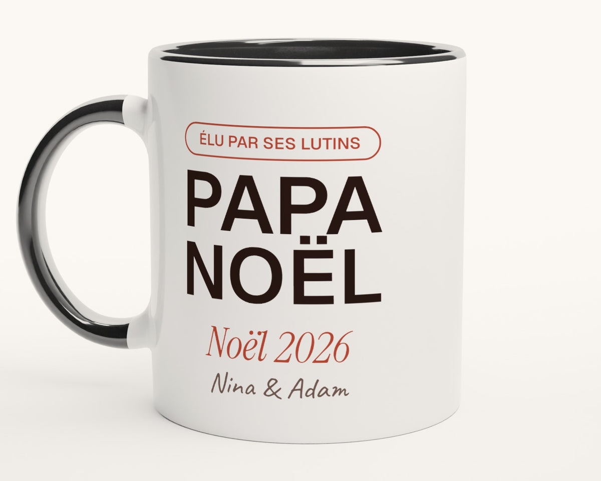 Mug « Papa Noël » personnalisé avec les prénoms des enfants – intérieur et anse noirs
