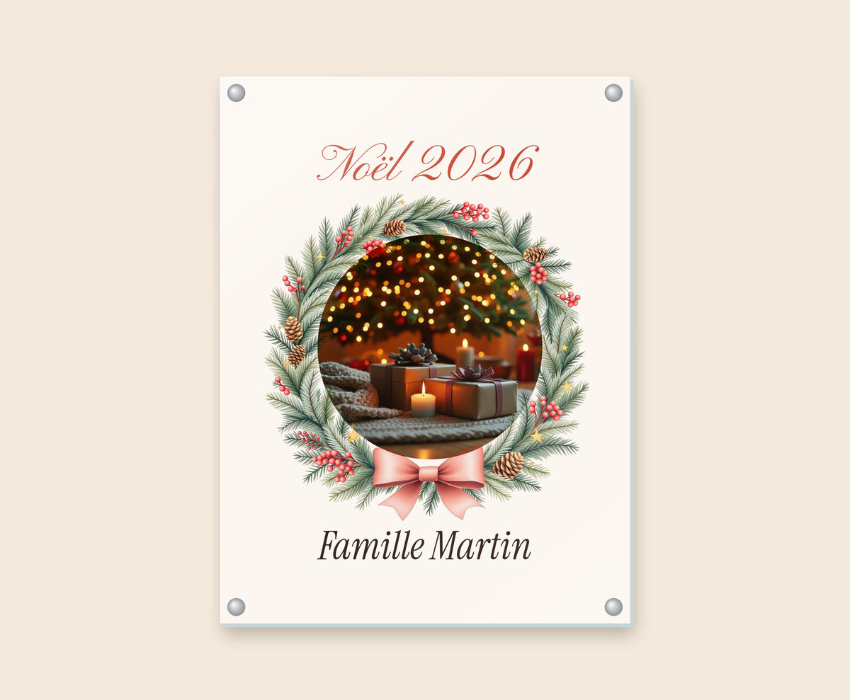 Affiche photo de Noël personnalisée dans une couronne – Tableau plexi 30×40 cm