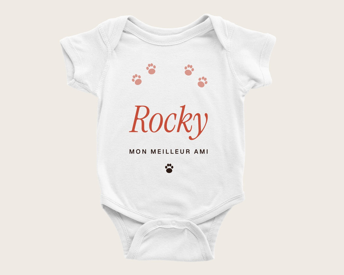 Body bébé « Mon meilleur ami » avec le nom du chien – body manches courtes blanc