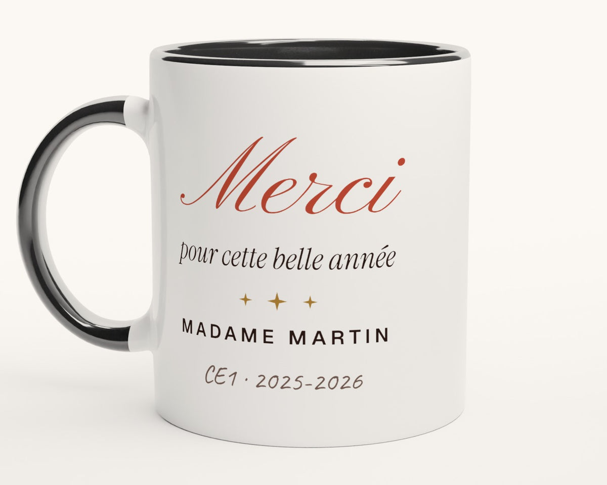 Mug personnalisé « Merci » pour professeur – intérieur et anse noirs