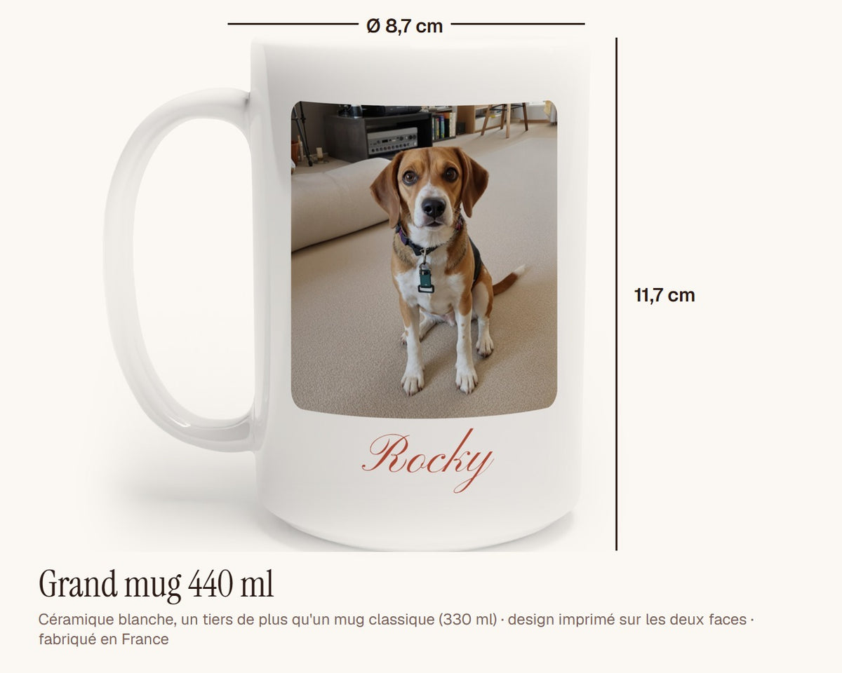 Mug photo personnalisé avec texte – grand mug 440 ml, 11,7 cm de haut