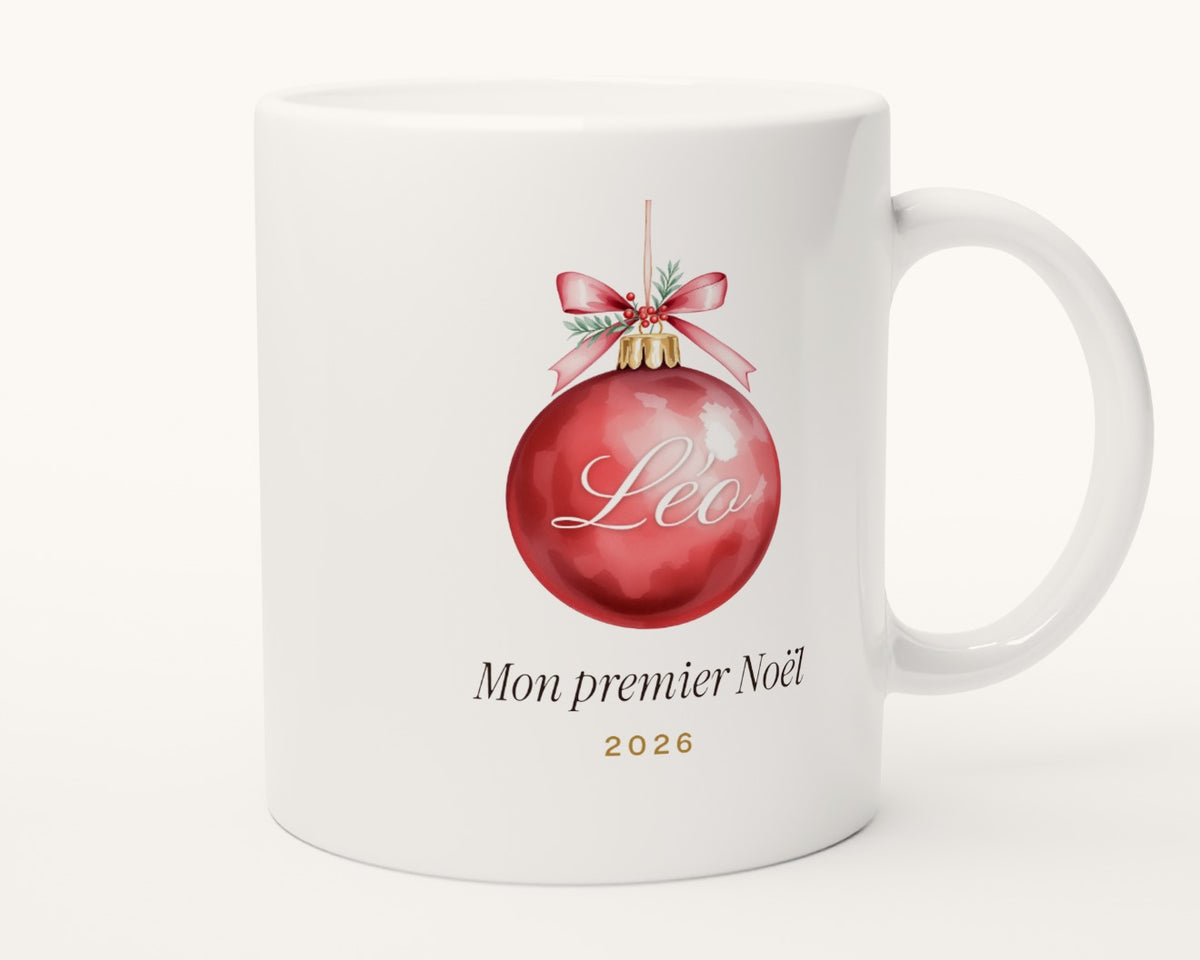 Mug « Mon premier Noël » personnalisé avec prénom – autre face, anse à droite